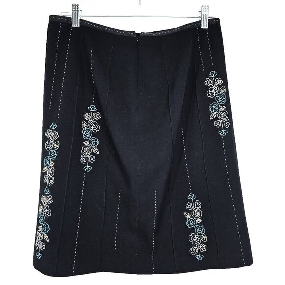 Vintage Y2K Ann Taylor Black Floral Embroidered A Line Mini Skirt Knee Length - Picture 1 of 7